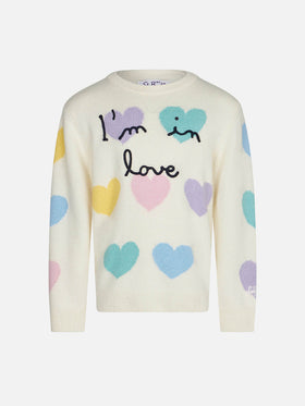 Girl sweater with hearts print and I'm in Love embroidery - MC2 Saint Barth