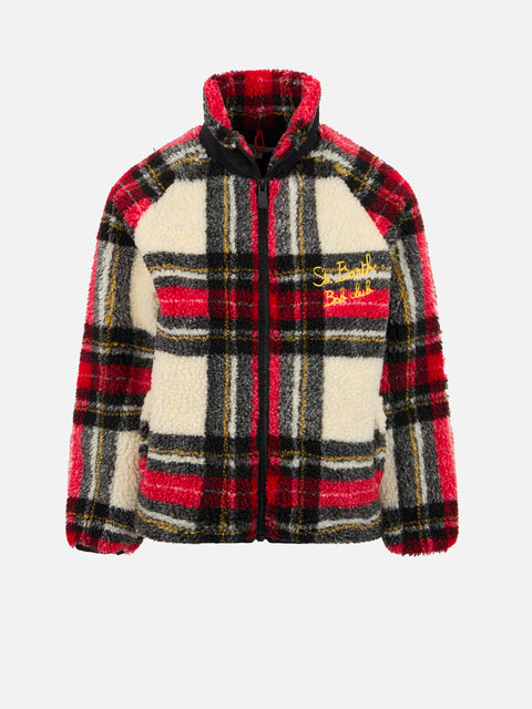 Girl sherpa jacket with tartan print - MC2 Saint Barth