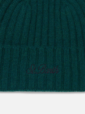 Man green cashmere blend hat Wengen with St. Barth embroidery - MC2 Saint Barth