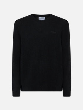 Man black stretch wool sweater with St. Barth embroidery - MC2 Saint Barth