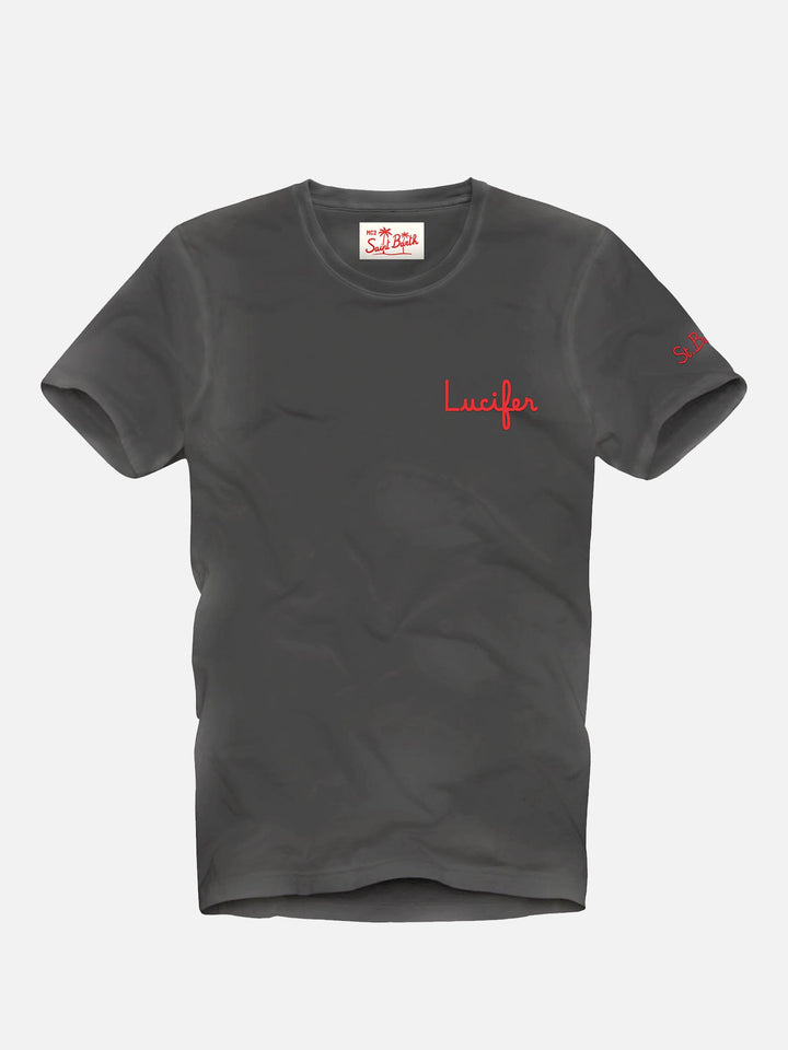 T-shirt da uomo in cotone con trattamento vintage e ricami