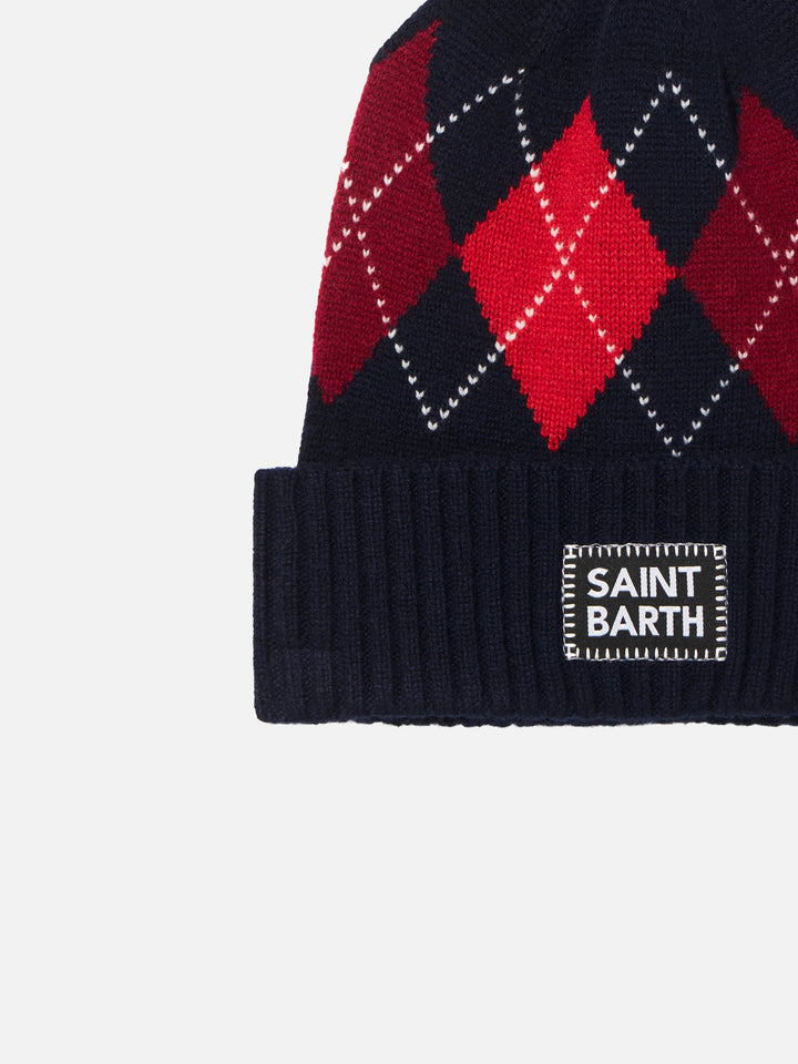 Man blue beanie with argyle print - MC2 Saint Barth