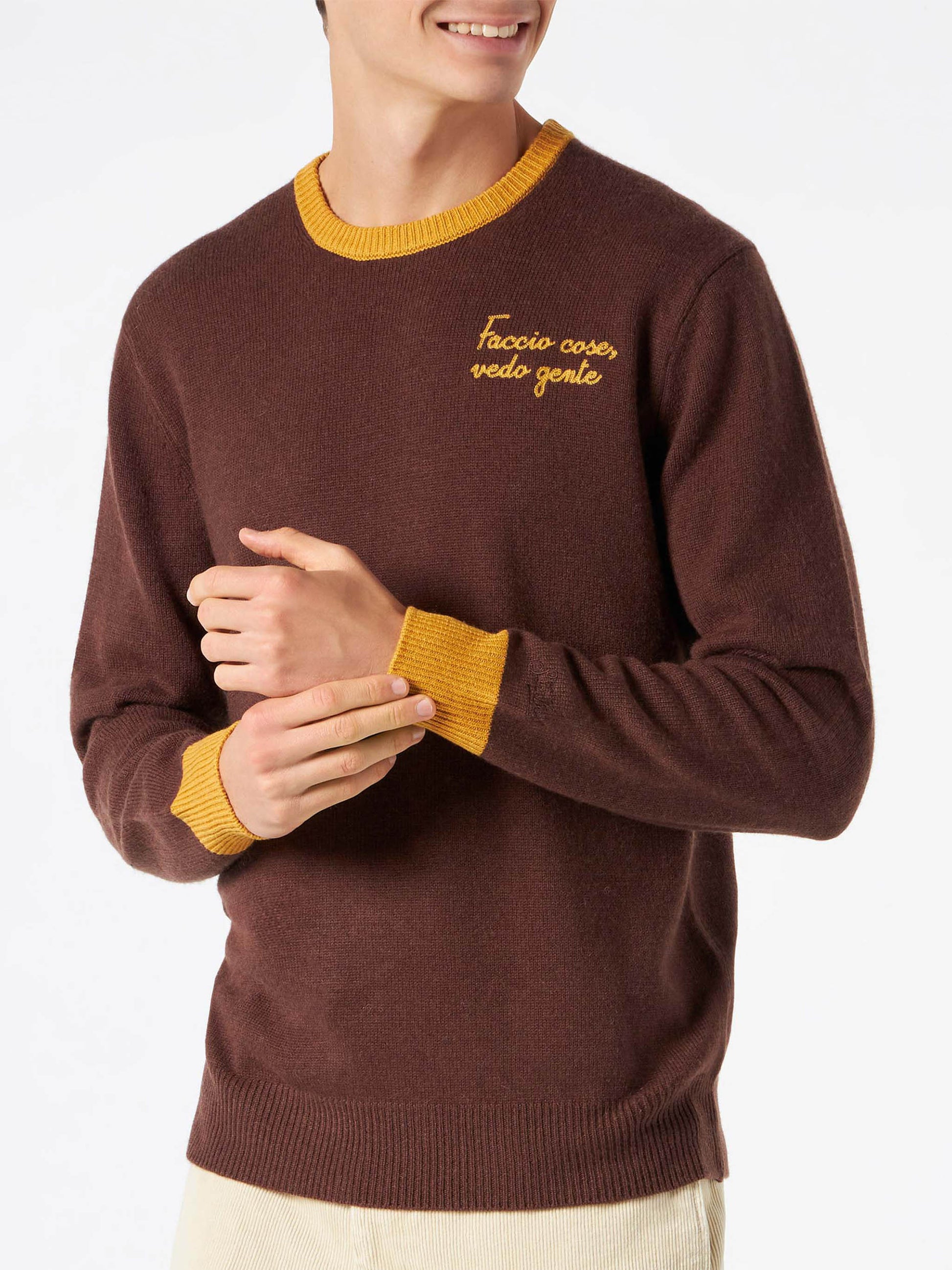 Man brown sweater with Faccio cose, vedo gente embroidery - MC2 Saint Barth