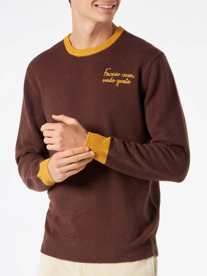 Man brown sweater with Faccio cose, vedo gente embroidery - MC2 Saint Barth