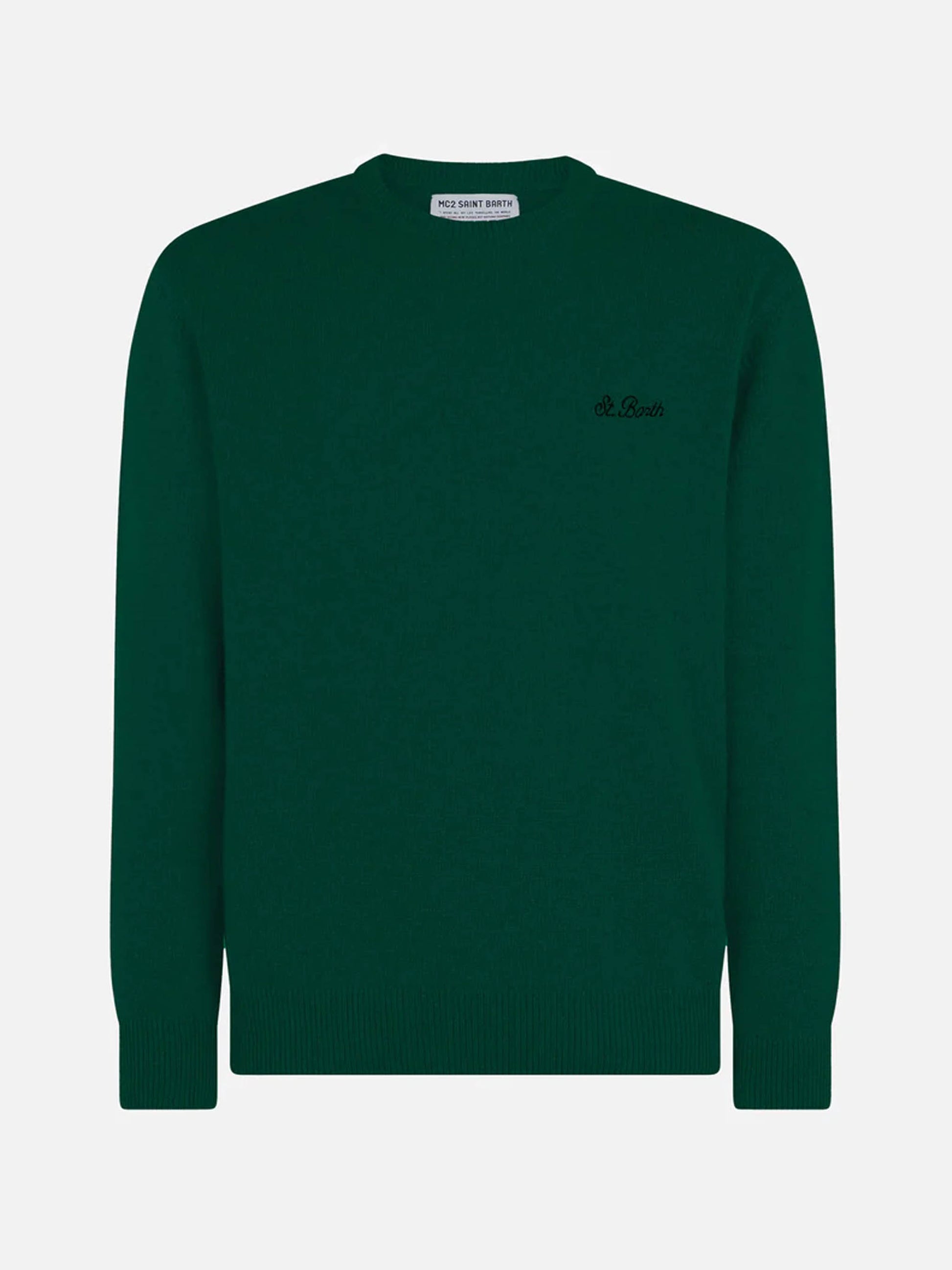 Man crewneck green sweater with St. Barth embroidery - MC2 Saint Barth