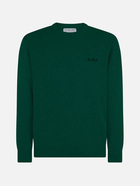 Man crewneck green sweater with St. Barth embroidery - MC2 Saint Barth