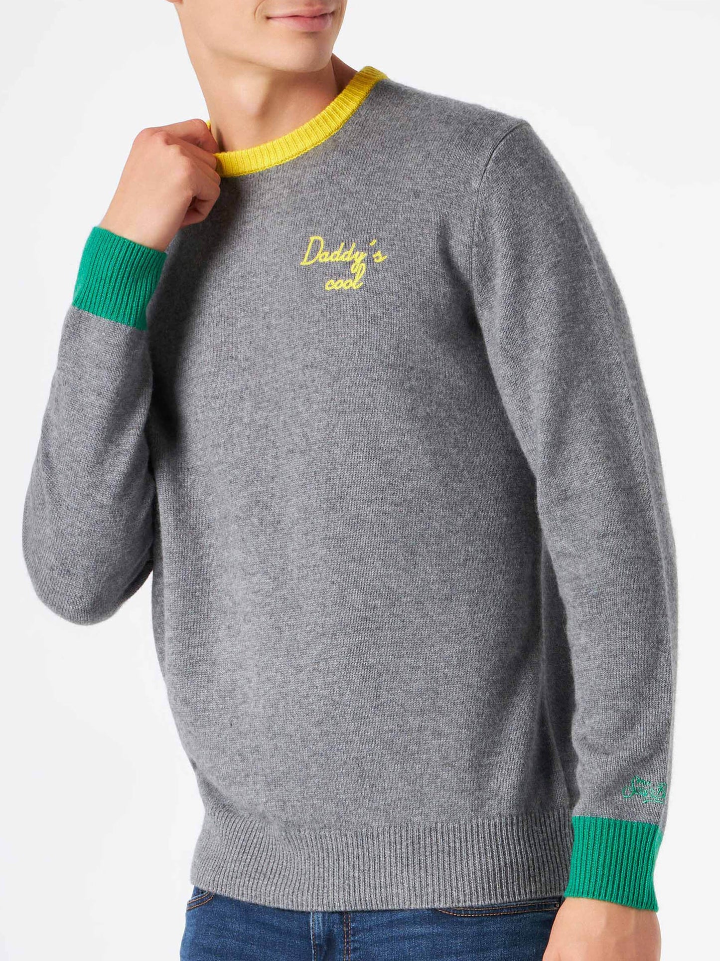 Man grey sweater with Daddy's cool embroidery - MC2 Saint Barth