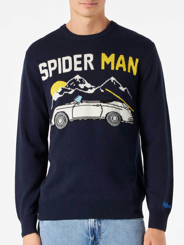 Man navy blue sweater with car print - MC2 Saint Barth