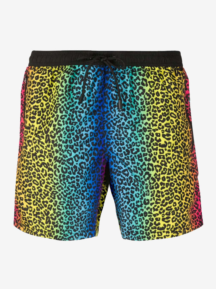 Animalier rainbow print light fabric zipped swim shorts - MC2 Saint Barth