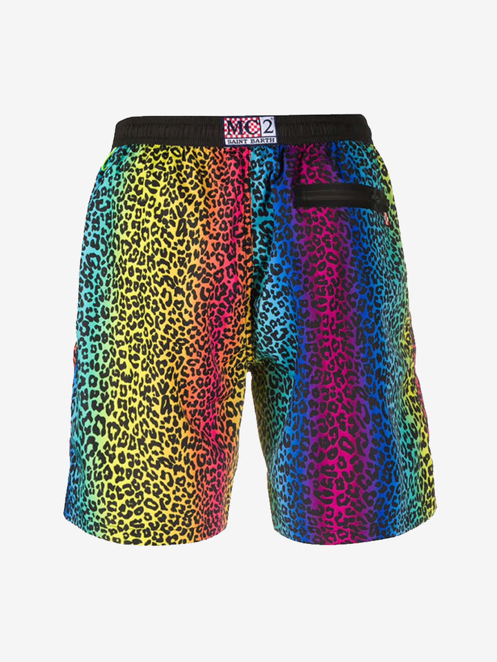 Animalier rainbow print light fabric zipped swim shorts - MC2 Saint Barth
