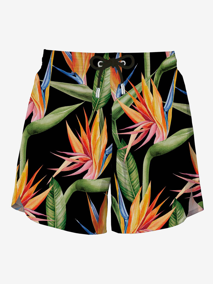 Black Swim Short mid-lenght with flower print - MC2 Saint Barth