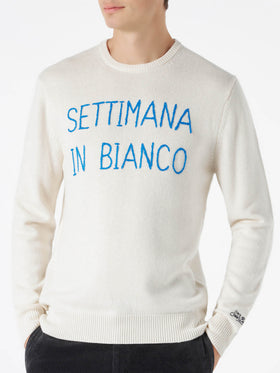 Man white sweater with Settimana in bianco embroidery - MC2 Saint Barth