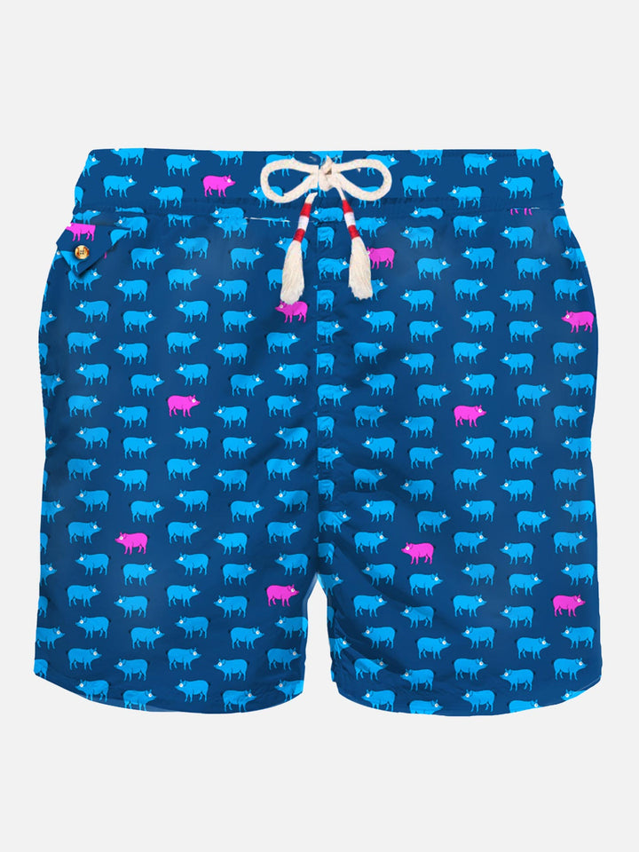 Herren-Badeshorts aus leichtem Stoff mit Schweine-Print
