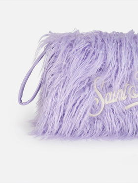 Lilac furry Mildred pochette with Saint Barth embroidery - MC2 Saint Barth