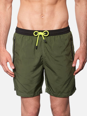 Military green light fabric zipped swim shorts - MC2 Saint Barth