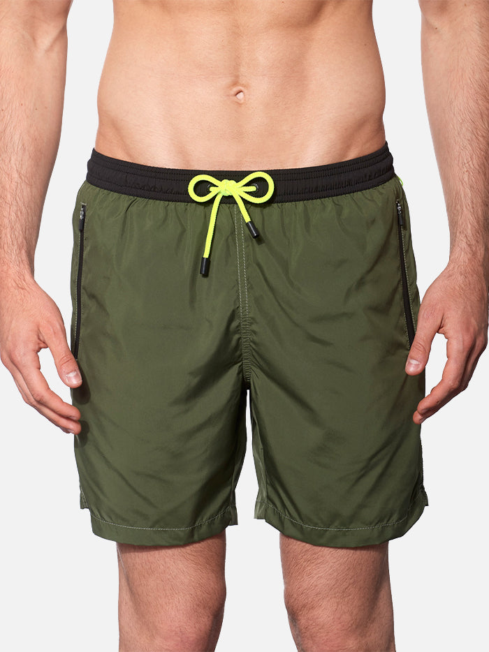 Military green light fabric zipped swim shorts - MC2 Saint Barth