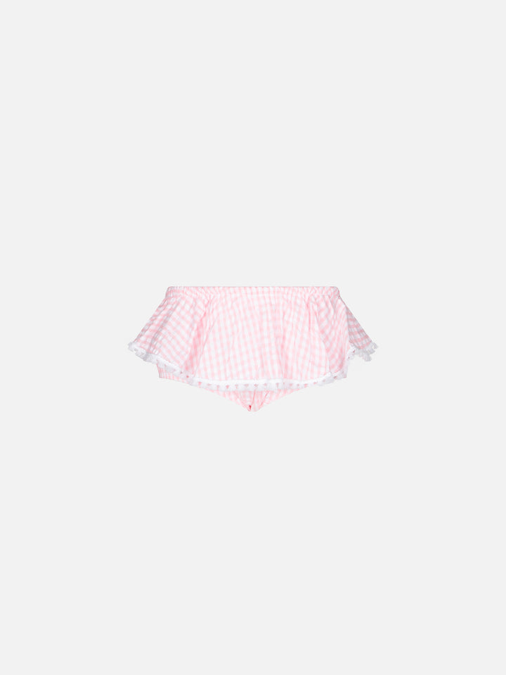 Enfant vichy print ruffled swim briefs with bows - MC2 Saint Barth