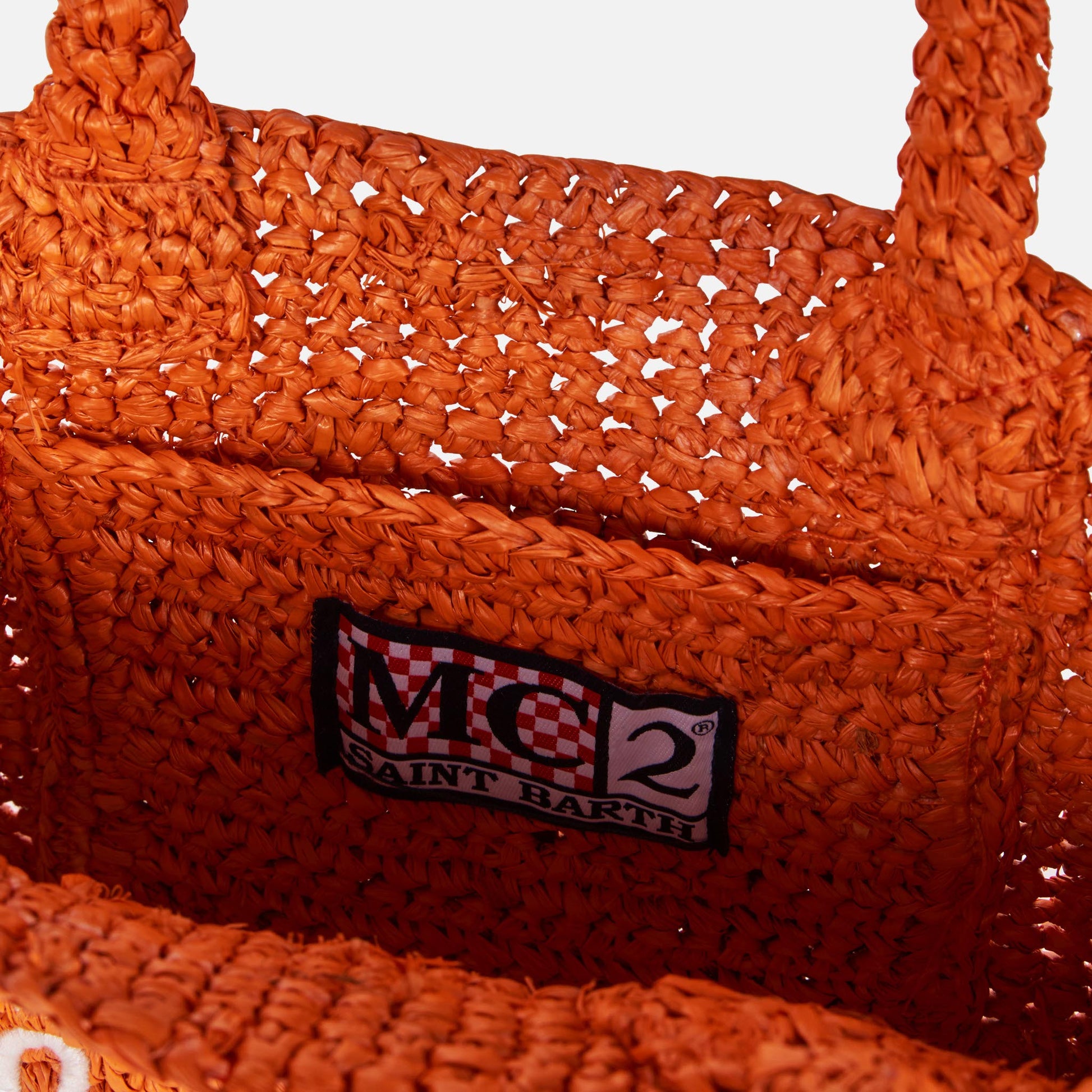 Mini Vanity orange raffia bag with front embroidery - MC2 Saint Barth