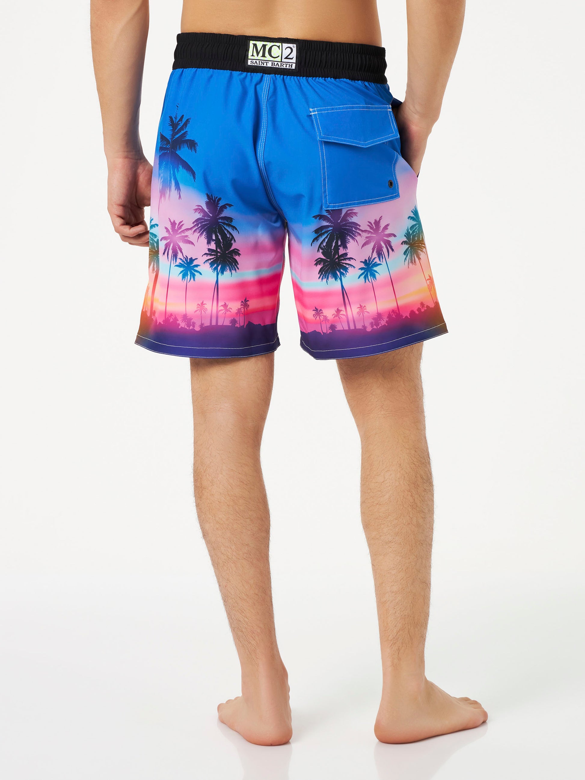 Man comfort and stretch surf shorts with palm print - MC2 Saint Barth