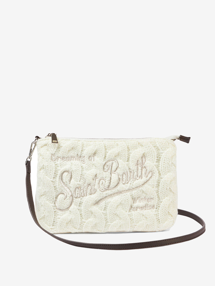 Parisienne wooly cross-body bag with white braided pattern