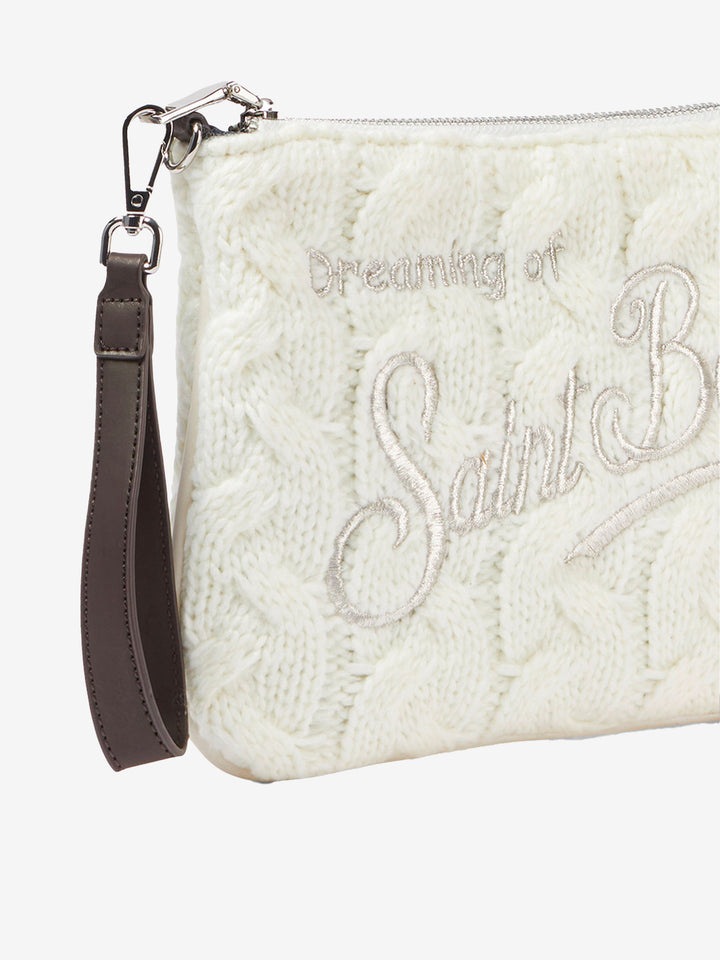 Parisienne wooly cross-body bag with white braided pattern