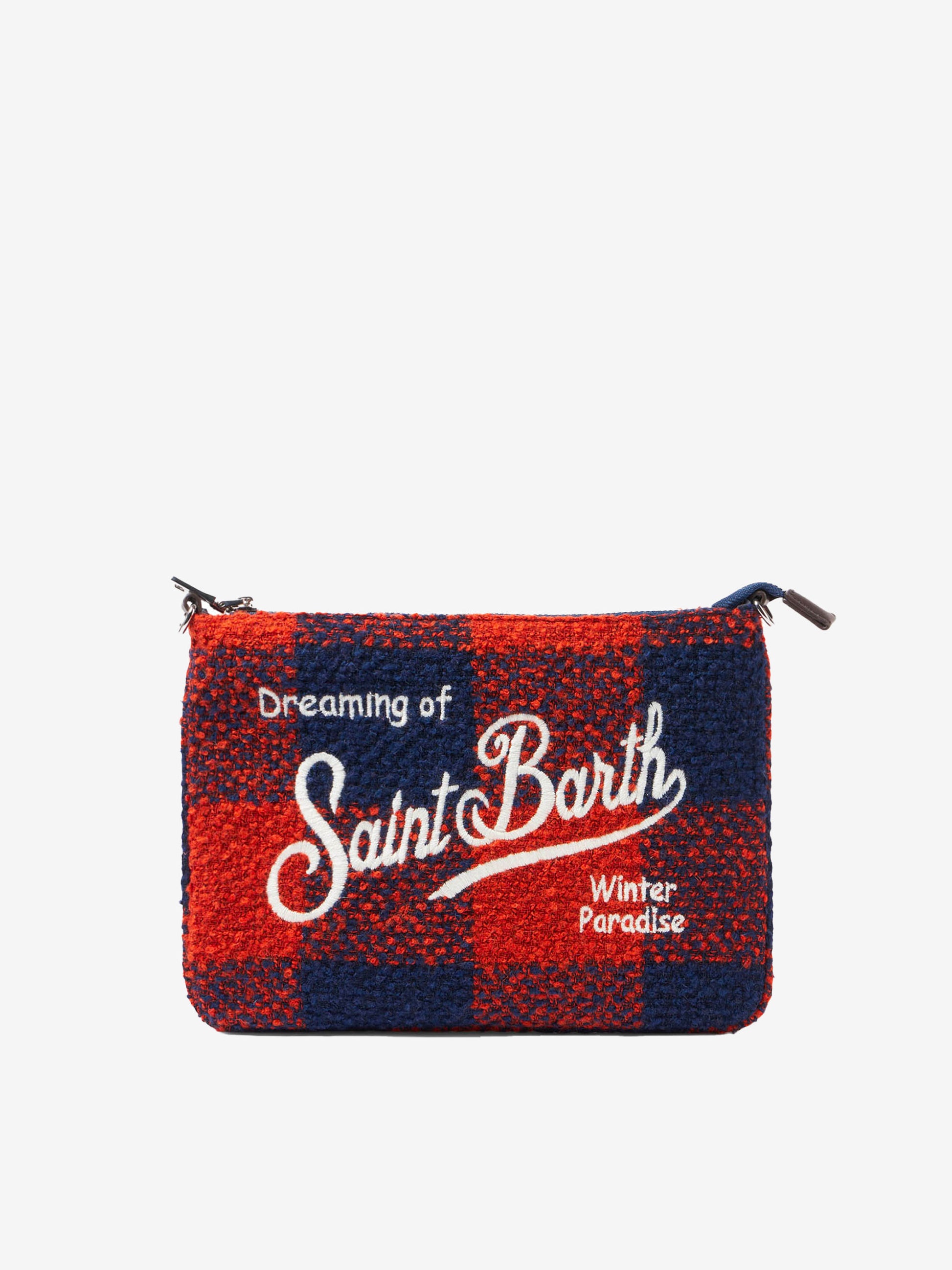 Parisienne wooly cross-body pouch bag with orange gingham pattern - MC2 Saint Barth