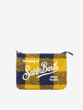 Parisienne wooly cross-body pouch bag with yellow check pattern - MC2 Saint Barth