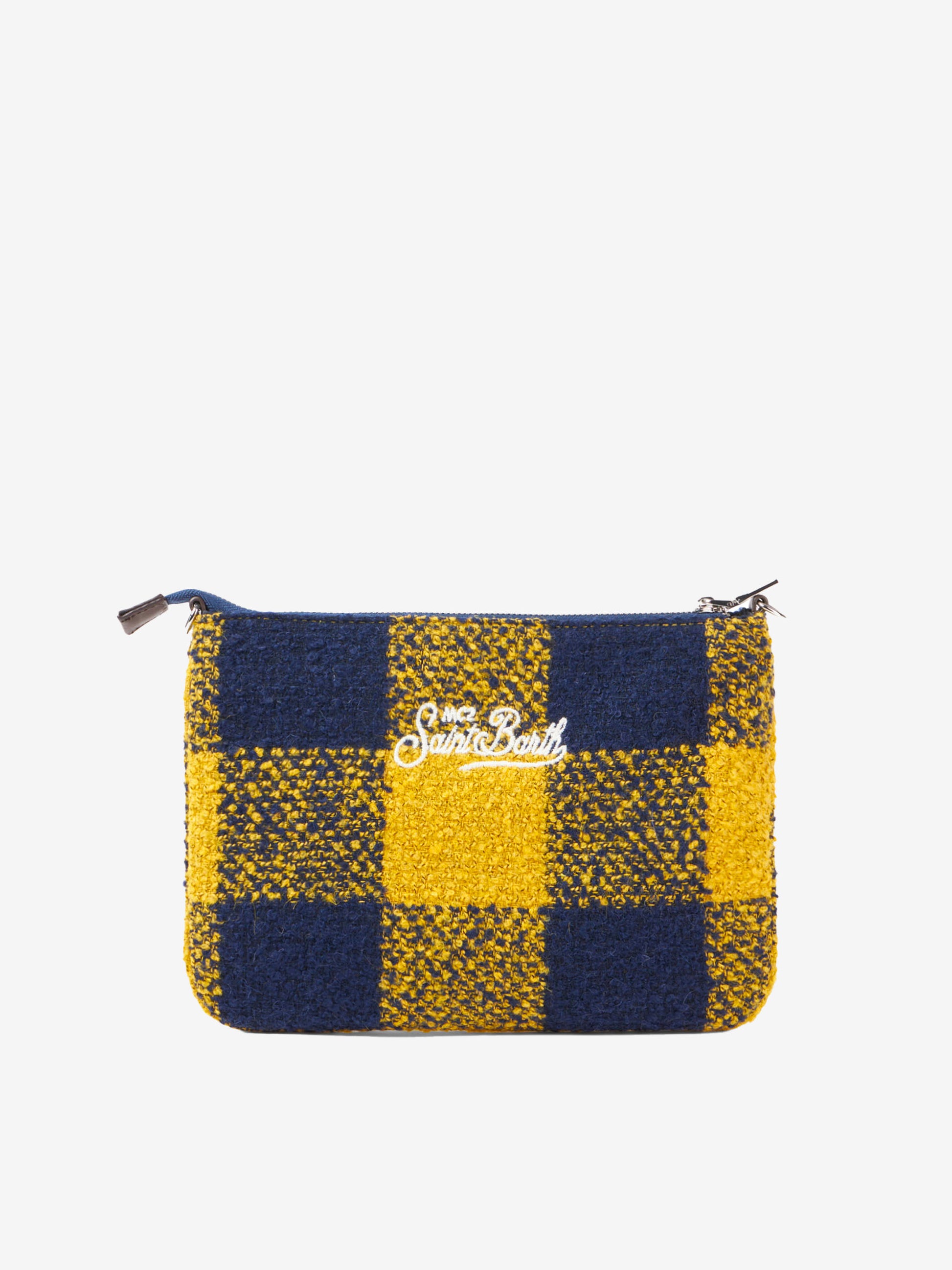 Parisienne wooly cross-body pouch bag with yellow check pattern - MC2 Saint Barth