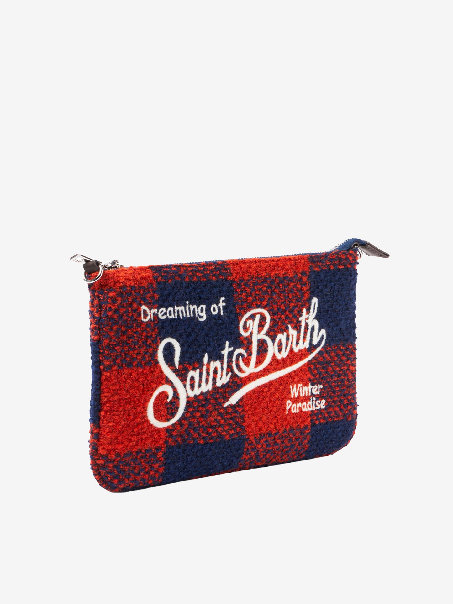 Parisienne wooly cross-body pouch bag with orange gingham pattern - MC2 Saint Barth