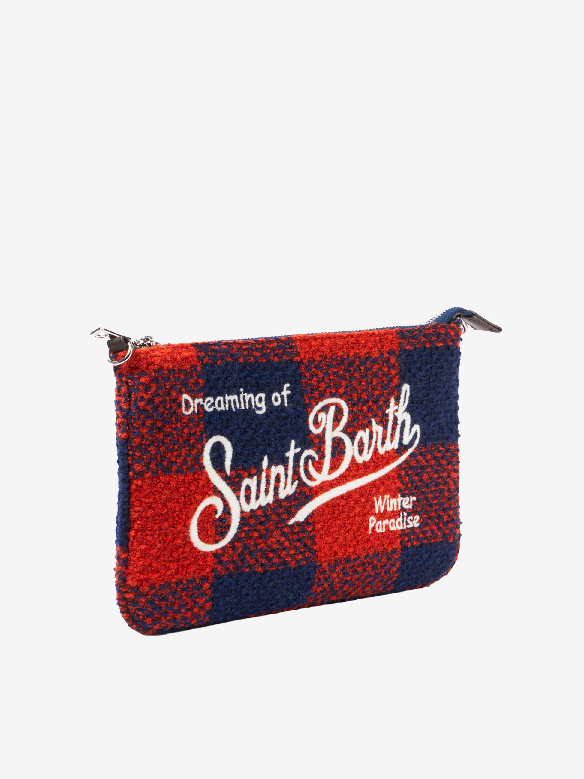 Parisienne wooly cross-body pouch bag with orange gingham pattern - MC2 Saint Barth