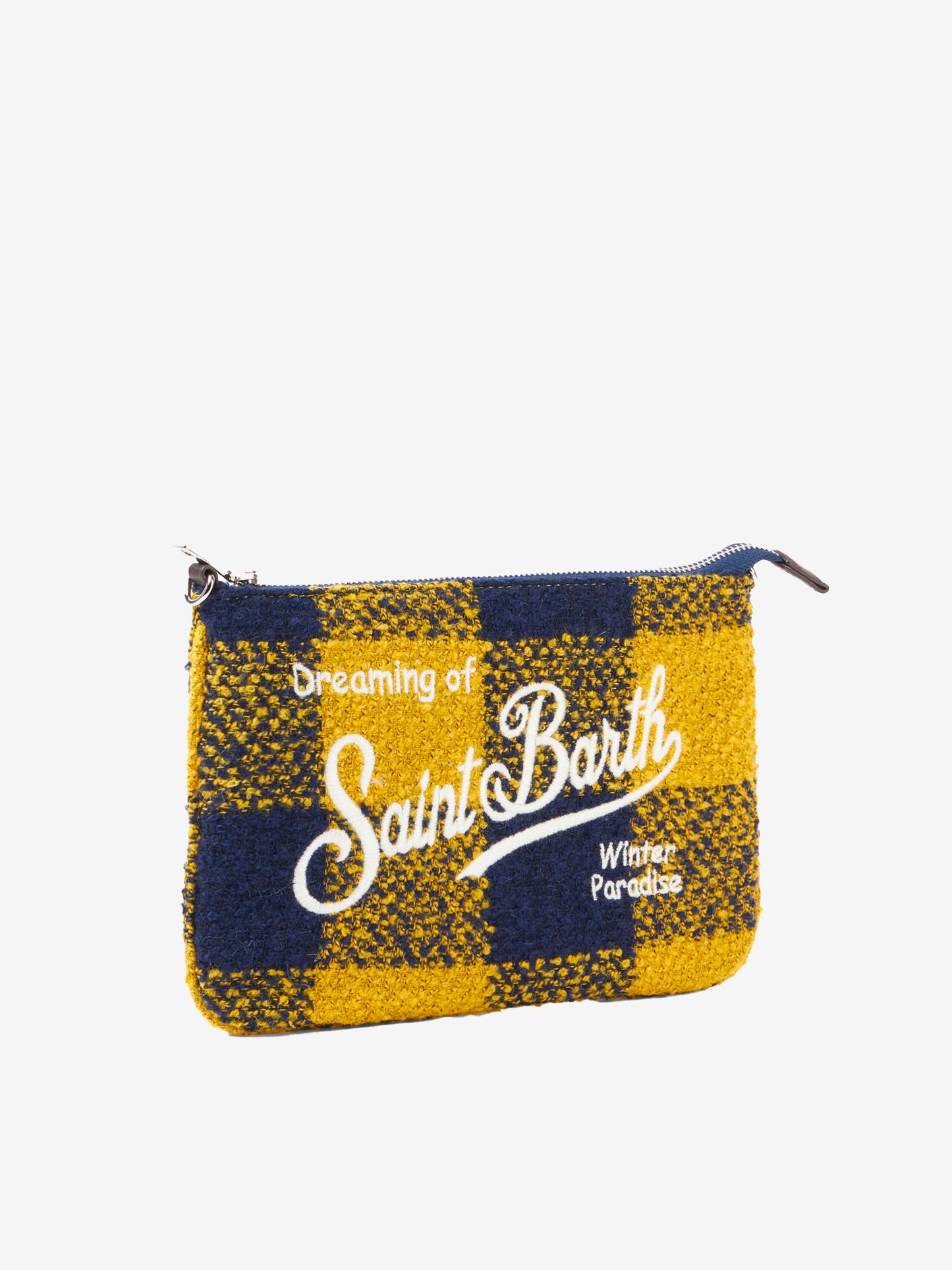 Parisienne wooly cross-body pouch bag with yellow check pattern - MC2 Saint Barth