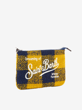 Parisienne wooly cross-body pouch bag with yellow check pattern - MC2 Saint Barth