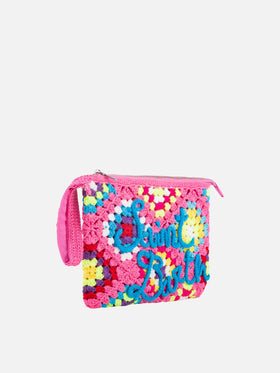 Parisienne pink crochet pouch bag with Saint Barth embroidery - MC2 Saint Barth
