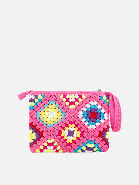 Parisienne pink crochet pouch bag with Saint Barth embroidery - MC2 Saint Barth
