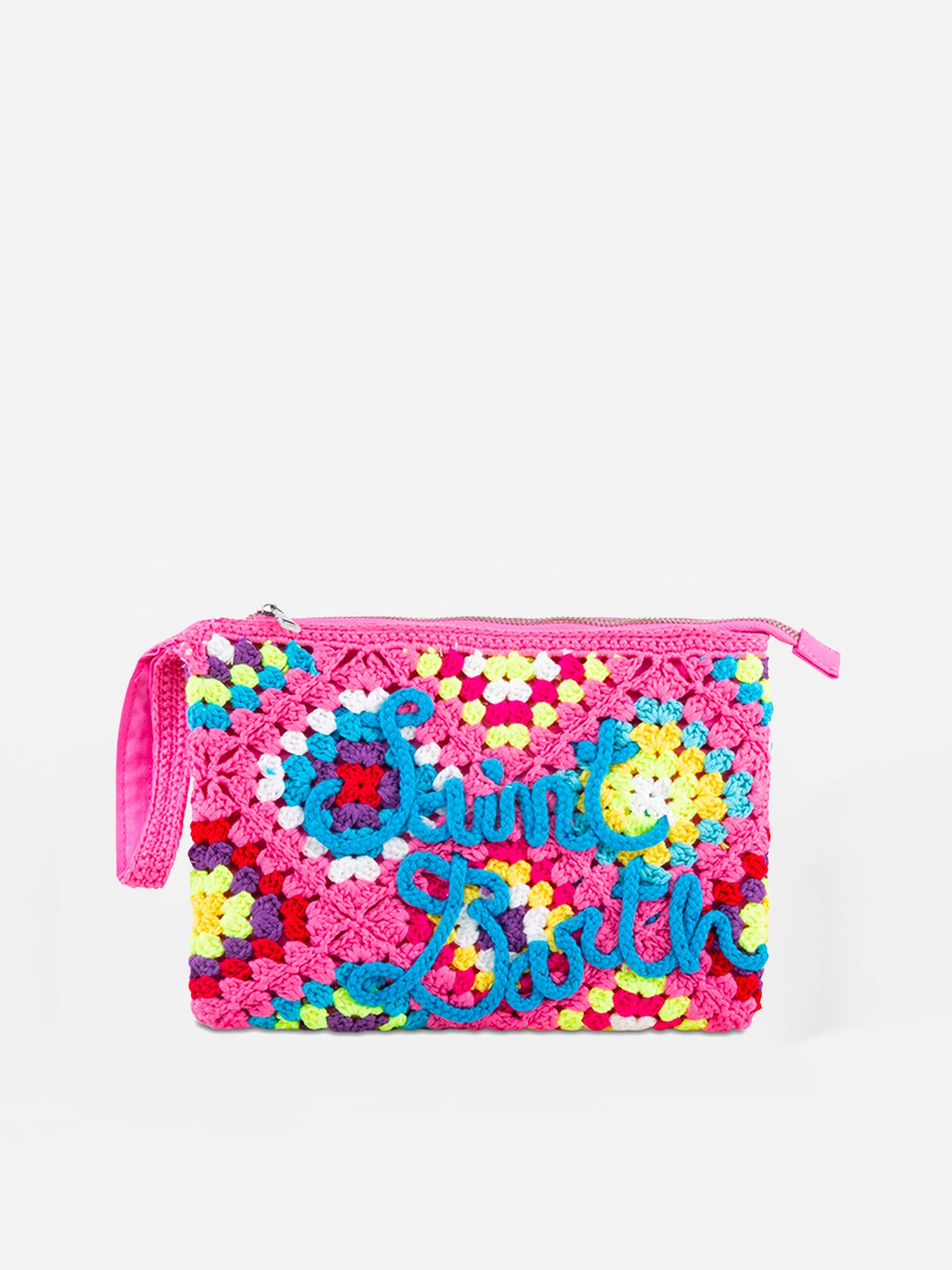 Parisienne pink crochet pouch bag with Saint Barth embroidery - MC2 Saint Barth