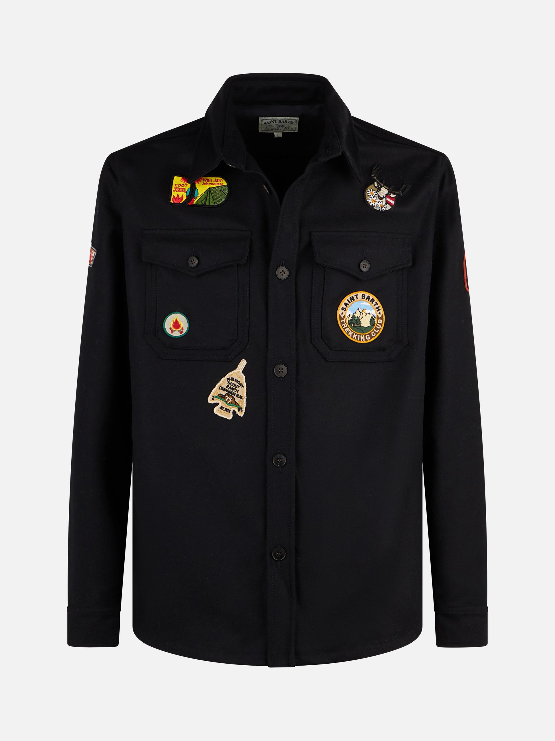Man wooly blue overshirt with pockets and patches - MC2 Saint Barth