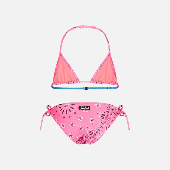 Girl triangle bikini with fluo pink bandanna print - MC2 Saint Barth
