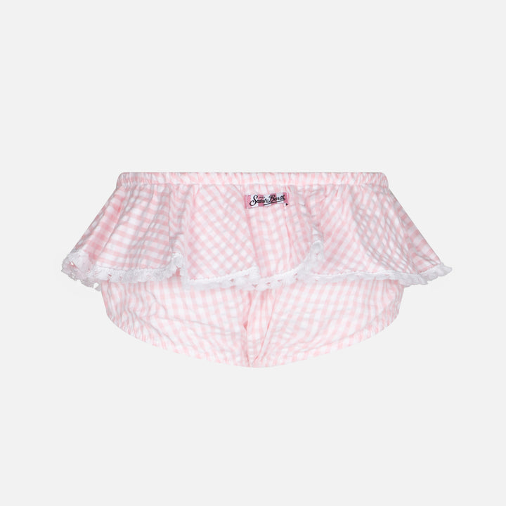 Enfant vichy print ruffled swim briefs with bows - MC2 Saint Barth