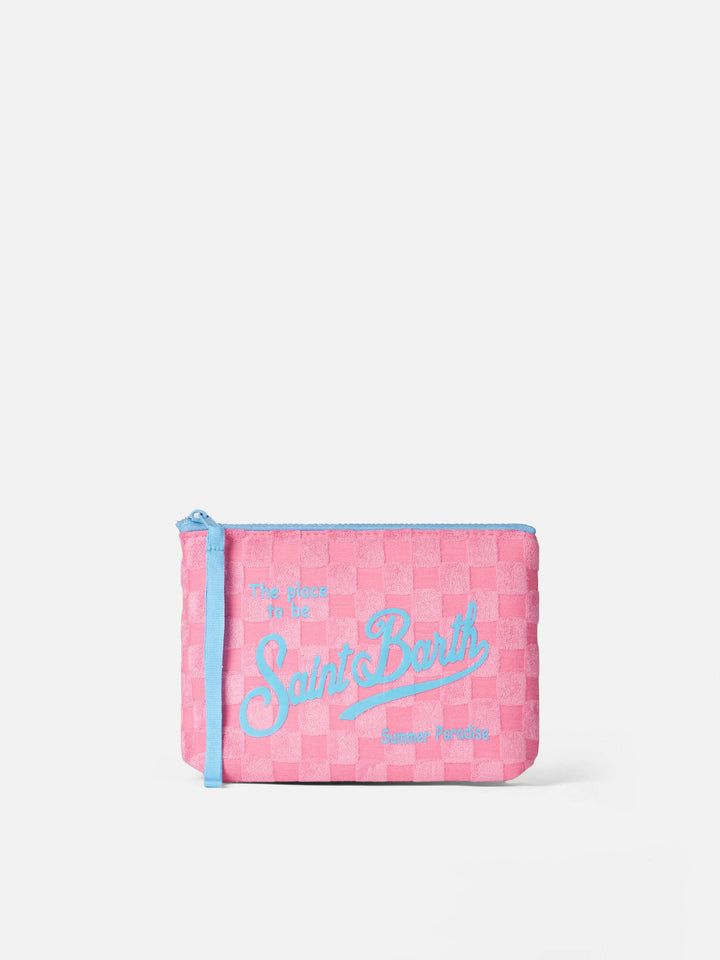 Pochette Aline in spugna rosa con motivo check