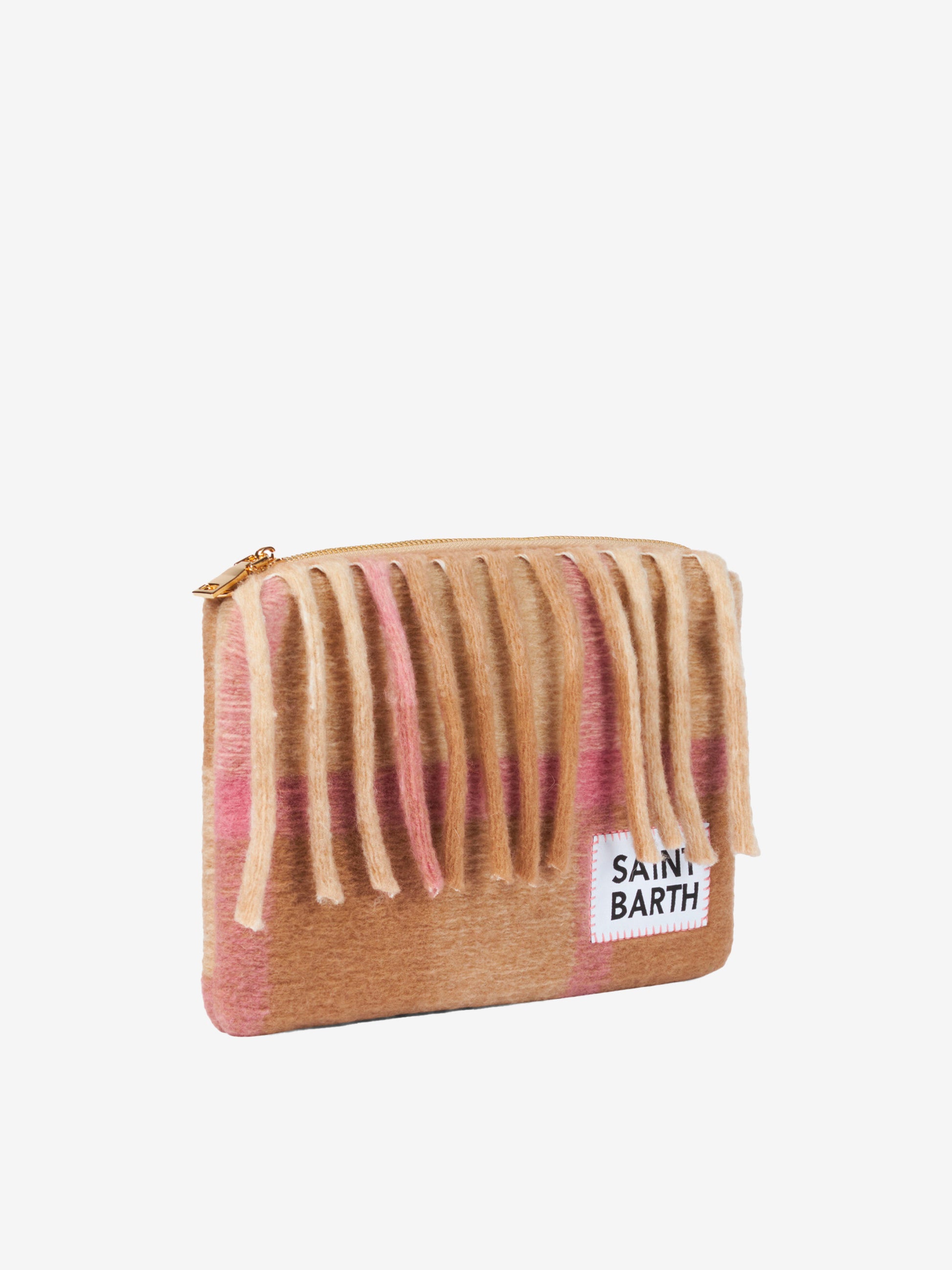 Parisienne blanket crossbody pouch bag with pink and beige tartan pattern - MC2 Saint Barth