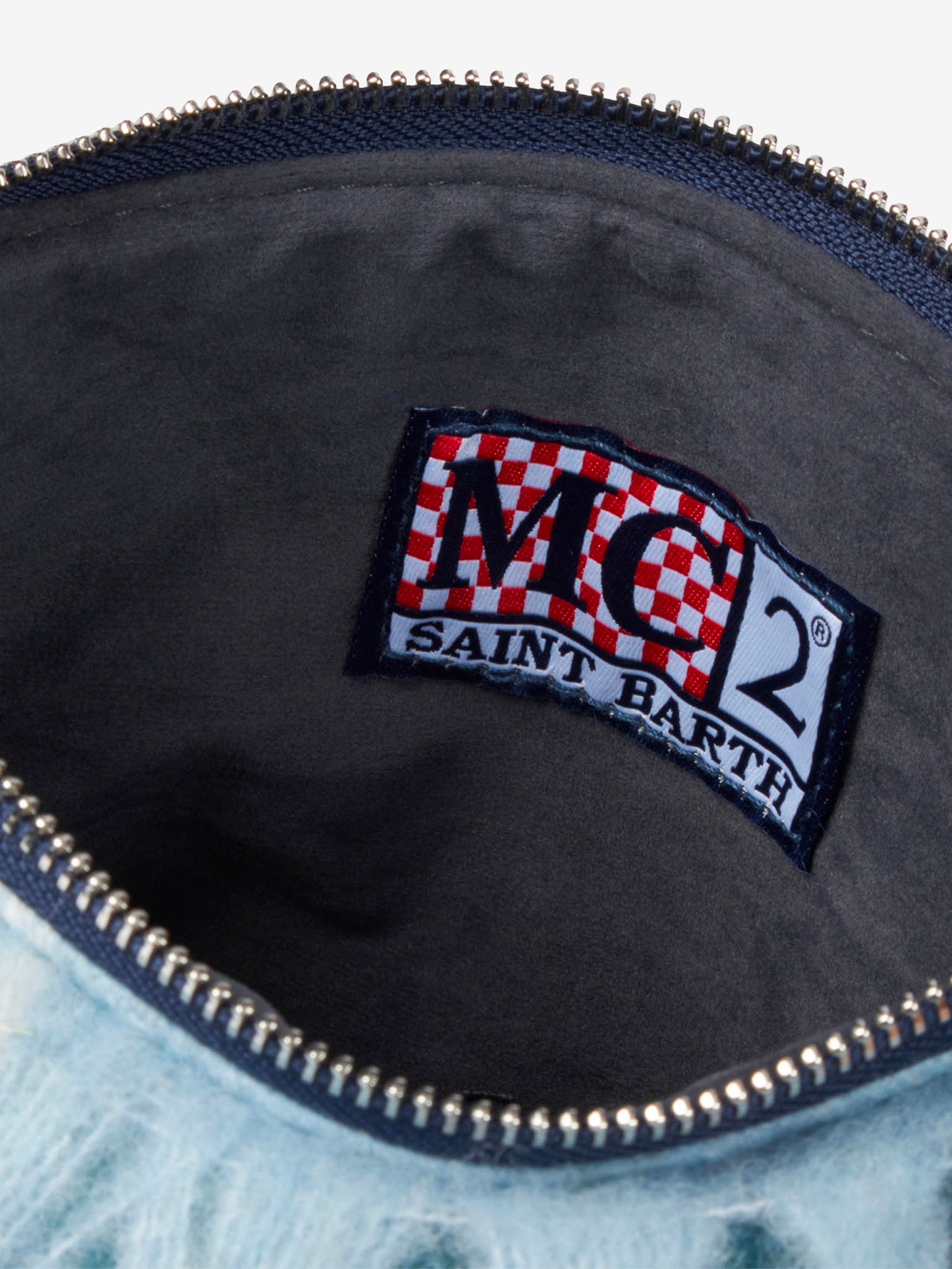 Parisienne blanket crossbody pouch bag with light blue check pattern - MC2 Saint Barth
