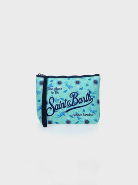 Pochette Aline in scuba con stampa orologi e sub