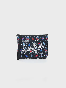 Aline Scuba-Pochette mit Uhren- und Getränke-Print