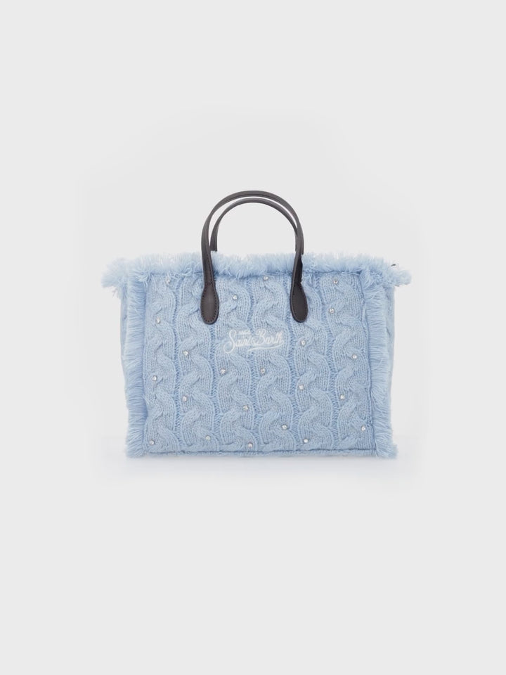 Borsa Colette in maglia azzurra con decorazioni in strass