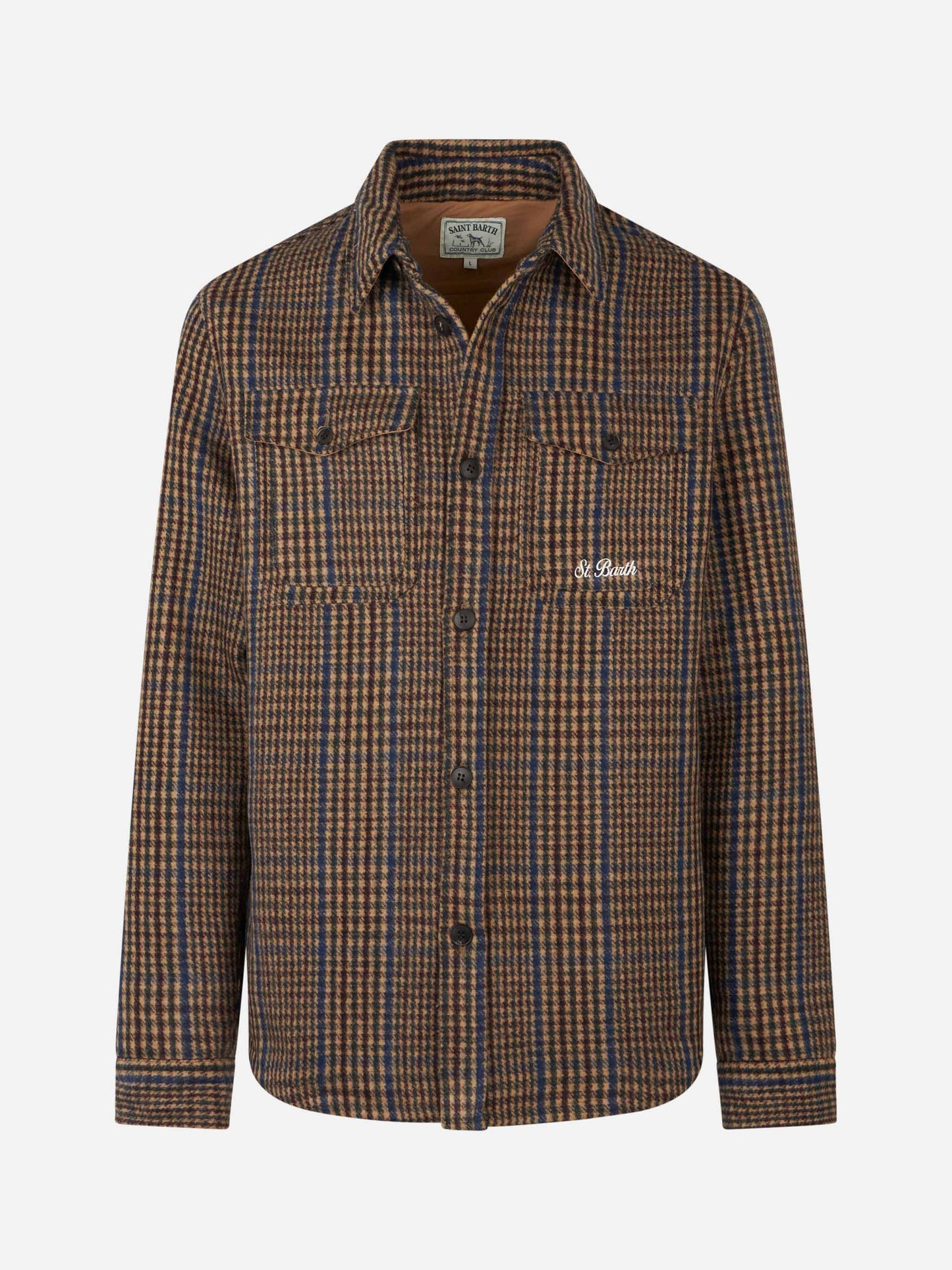 Man wooly Prince of Wales overshirt with pockets and patches - MC2 Saint Barth