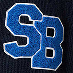 Marineblaue Strickbomberjacke im College-Stil von Benjamin