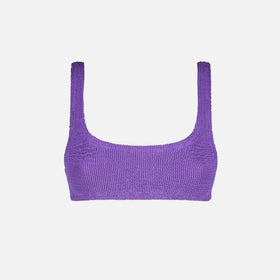 Bañador de mujer tipo bralette de tejido crinkle morado 
