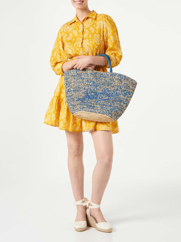 Raffia blue and white bag with front embroidery - MC2 Saint Barth