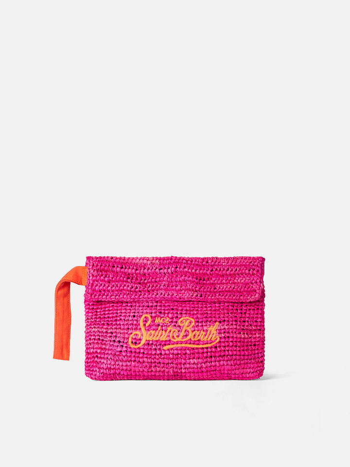 Raffia fuchsia pouch bag with Saint Barth embroidery - MC2 Saint Barth