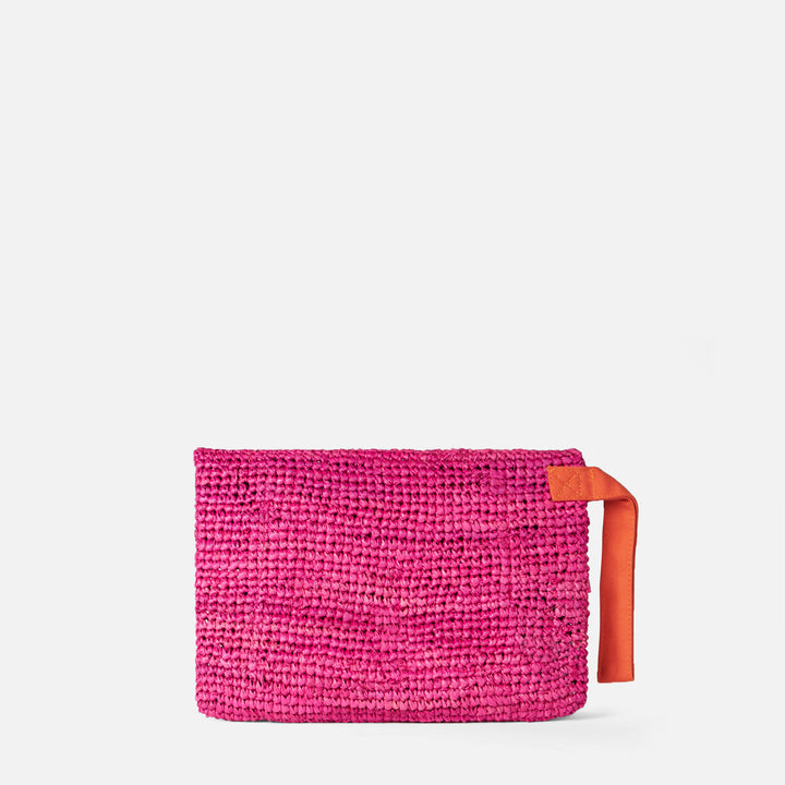 Raffia fuchsia pouch bag with Saint Barth embroidery - MC2 Saint Barth